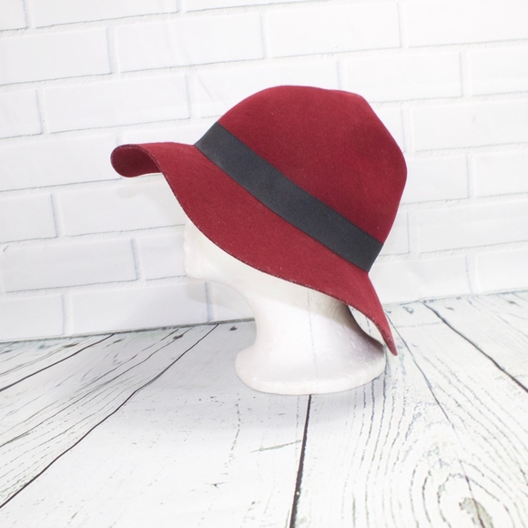Burgundy Wool Hat Black Ribbon Size S/M - Picture 4 of 7